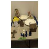 vintage glassware, corningware, blue bottles etc