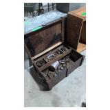 vintage wooden tool box with tools