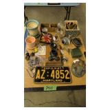 miniature oil lamps license plate vintage