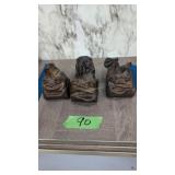 three wooden figural jewelry boxes 4 in - 4.5 in