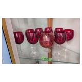 Cranberry Pitcher With Eight Goblets