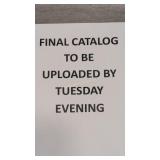 Final Catalog To Be Upload By Tuesday Evening