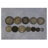 12pc C. 1553-1970 Foreign Silver Coins