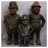 3pc Vtg Black Americana Cast Iron Banks