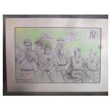 Artist Signed NY Yankees Pencil Drawing