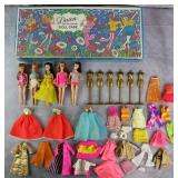 5pc 1970 Dawn & Her Friends Dolls & Case+