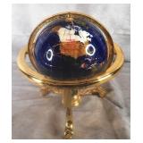 Inlaid Blue Lapis World Globe on Brass Stand