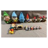 14pc Vtg Ceramic Garden Gnomes & Related Items