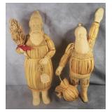 Carved Wood & Straw Santa Claus Figures