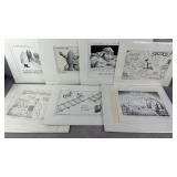 7pc Tony Auth Signed Cartoon Prints