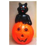 Blow Mold Black Cat on Pumpkin Light
