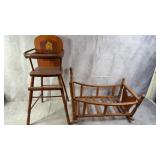 Vintage Wooden Bassinet & Height Chair