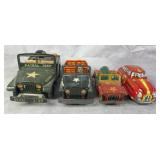 4pc Vintage Tin Litho Friction Jeeps+