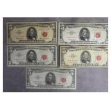 1963 Red Seal $5 Bills