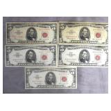 1963 Red Seal $5 Bills