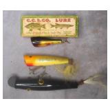 3pc Vintage Wood Fishing Lures Lot