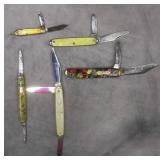 5pc Vintage Plastic Handle Pocket Knives Lot
