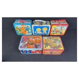 5pc Vintage Tin Lunch Boxes w/ Emergency!