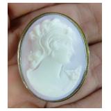 Antique 900 Silver Rim Carvewd Cameo Pin