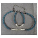 Honora Leather/Pearl/Silver Bracelet & Necklace
