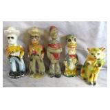 Vintage Chalkware Carnival Figures & Bank