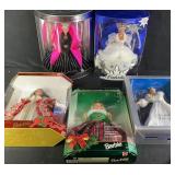 5pc NIP Holiday Barbie Dolls