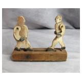 Antique Folk Art Wood Moveable Boxers Toy