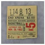 1952 NY Knicks vs. Indianapolis Olympians Stub