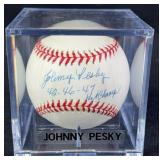 Johnny Pesky '42, 46-47 Hit Champ' Signed Baseball