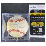 Woodie Held '179 HR / 963 Hits' Signed Baseball