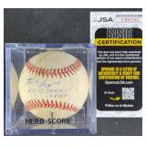 Herb Score '55-56 Strike Out Leader' Signed Ball