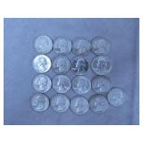 17pc 1957-1963 Washington Silver Quarters Lot