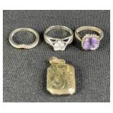 Sterling Silver Rings & Locket Pendant