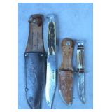 2pc Vintage Stag Handle Hunting Knives Lot
