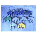 10pc Nintendo Colored Video Game Controllers Lot