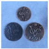 3pc 18th c. Dutch Coins Lot