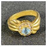 14K Yellow Gold Light Blue Gemstone Halo Ring