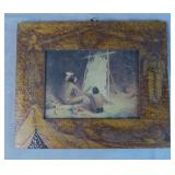 Vintage Native American Print & Pyrography Frame