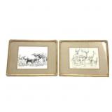2 Lithography Wildlife Prints by CB Cunningham