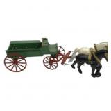 Cast Iron Dbl Horse Team and Wagon