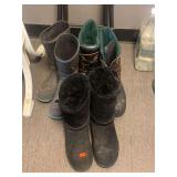 Lot of Assorted Boots: Bearpaw, Leather Winter, and Rubber Rain Boots - 4 Pairs Total