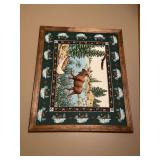 Framed Wildlife Tapestry Wall Art: Moose, Eagle, and Canoe Scene