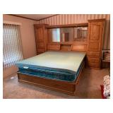 127 inches wide by 17 1/4 inches deep on the cabinets by 80 inches tall the drawer bed bottom measures 77 inches wide by 82 inches deep