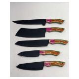 Set of Five Kitchen Knives with Wood Handles