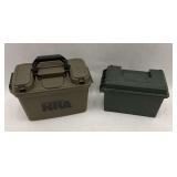 Two Green Plastic Ammunition Storage Boxes