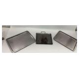 Lot of 2 Metal Trays and griddle