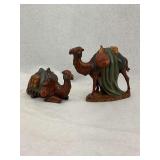 Hand Carved Wooden Camel Figurines - Set of 2