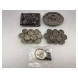 Buffalo & Wyoming Centennial Belt Buckles and Pendant Lot