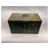 Green Wooden Tool Box with Assorted Tools