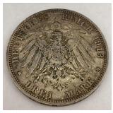 1913 German 3 Mark Silver Coin